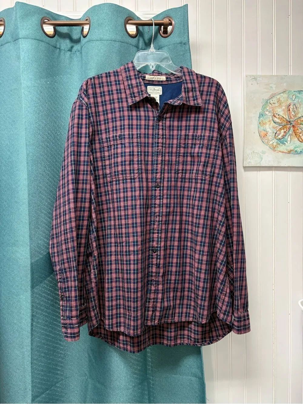 L.L. Bean Long Sleeve Shirt in Blue & Red, 100% Cotton Size XXL